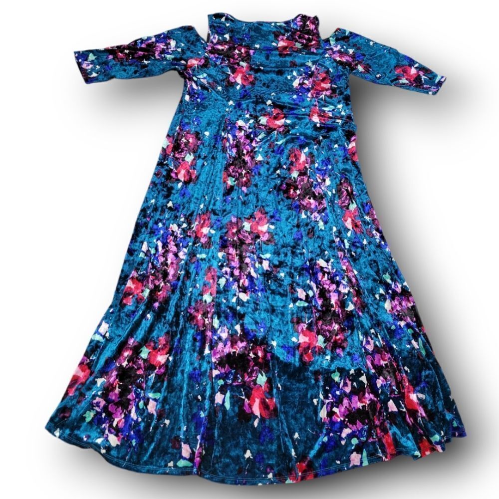 NY Collection Dress Size 1X Women's Plus Size Dress Floral Cold Shoulder Hi Low - Picture 2 of 7